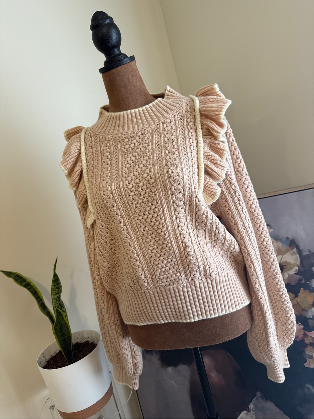Sandcastle Ruffle Crew Neck Sweater-Pinkish Cream